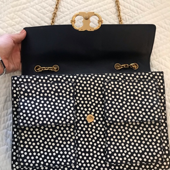 Tory Burch navy leather polka dot Gemini link bag - Picture 4 of 8